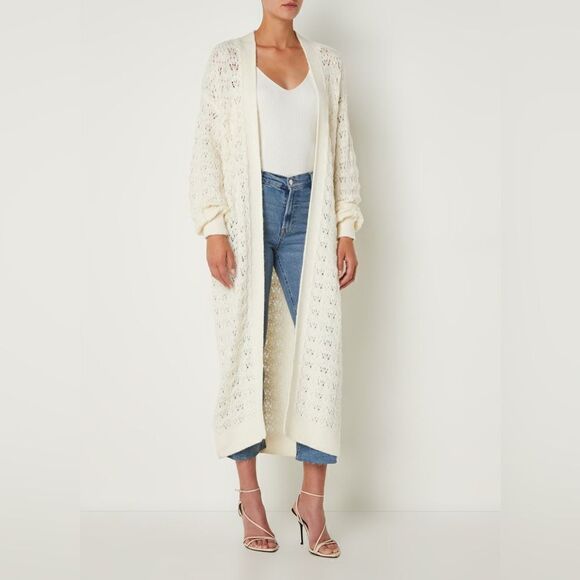 Mango Long Cardigan Coatigan Openwork New - Picture 5 of 5